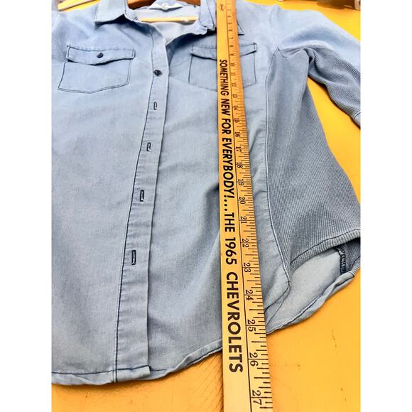 Cavalini Long Sleeve Pocket Collared Button-Up Shirt Blue Women's Size Large - Picture 7 of 7